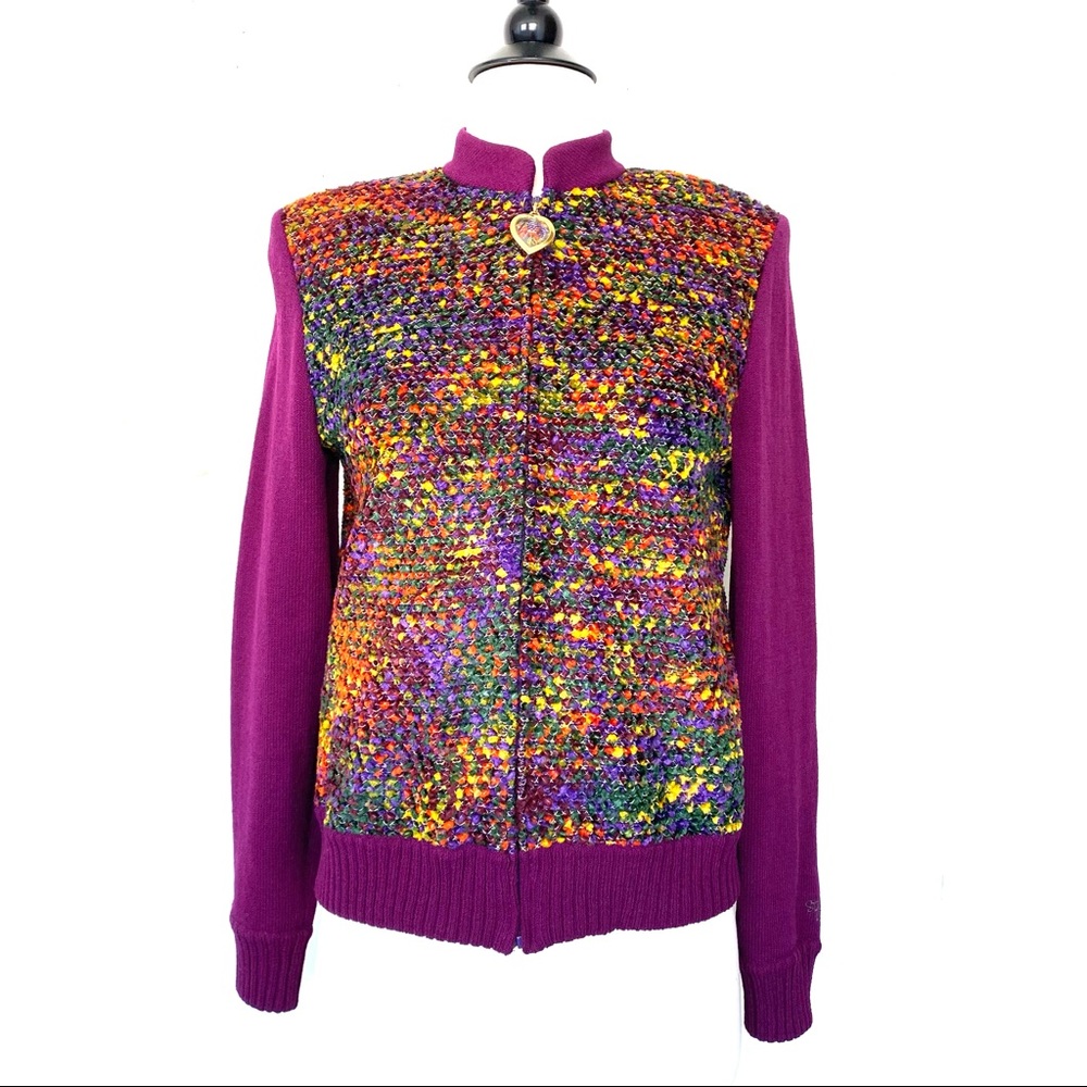 St. John collection zip front jacket multi color confetti woven dog show size 6